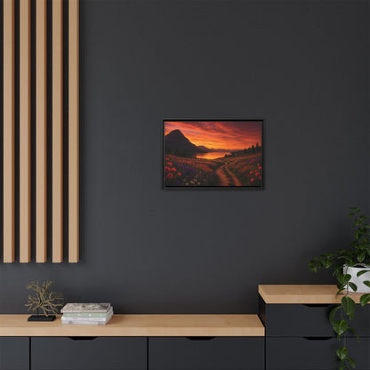 Canvas Sunset Wildflower Bend Matte Canvas, Pinewood Framed - Vibrant Styles