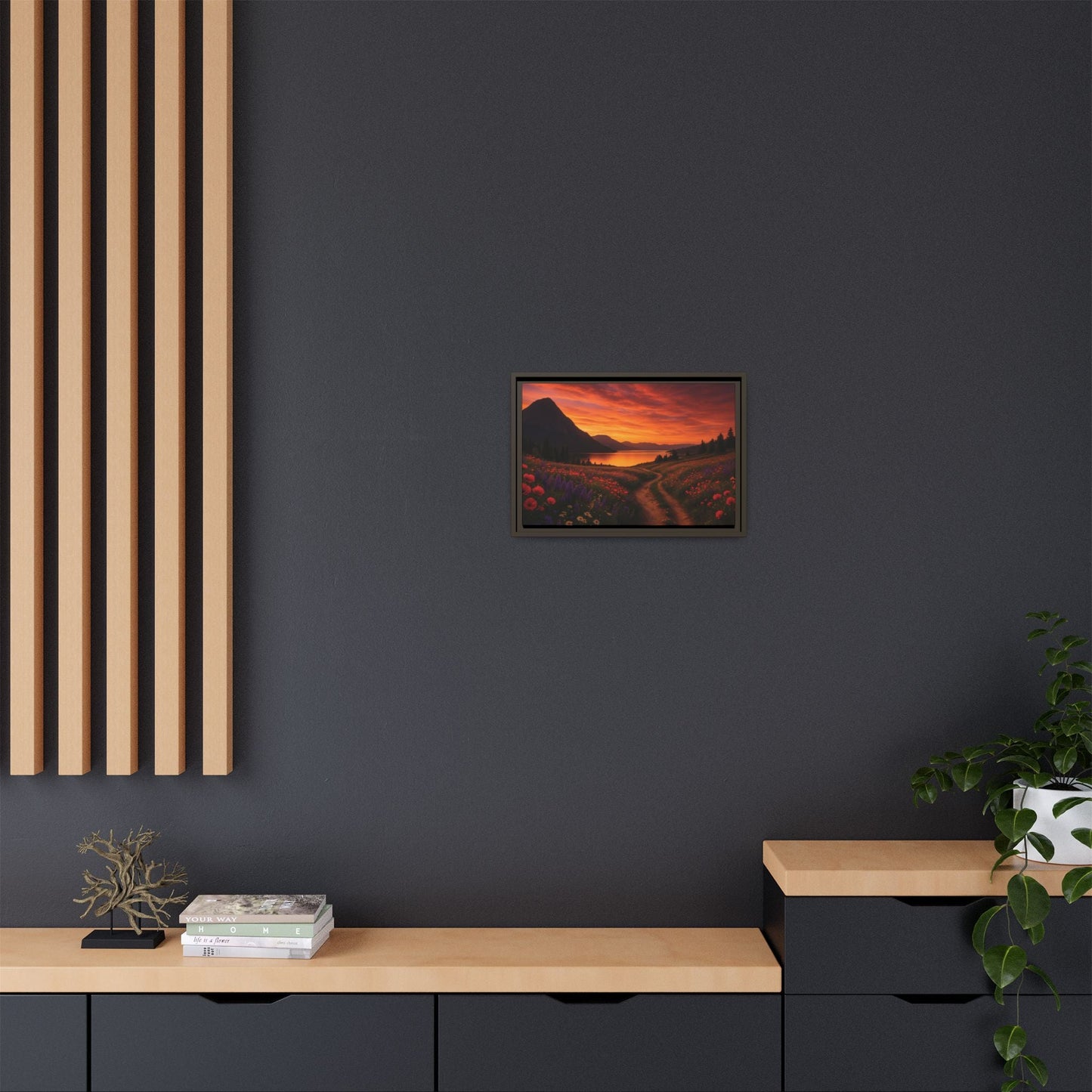 Canvas Sunset Wildflower Bend Matte Canvas, Pinewood Framed - Vibrant Styles