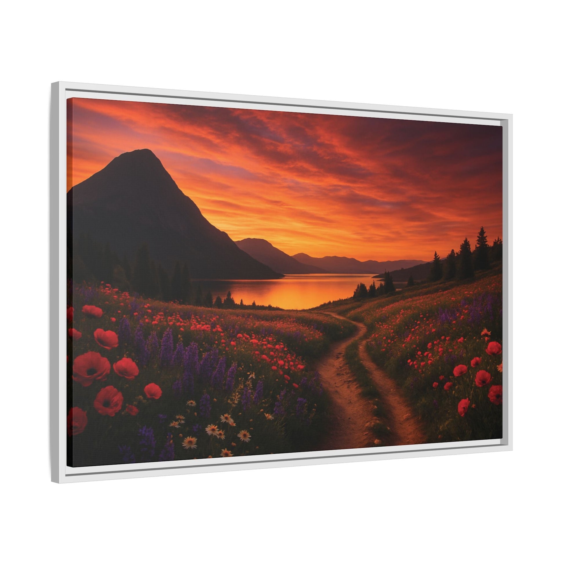 Canvas Sunset Wildflower Bend Matte Canvas, Pinewood Framed - Vibrant Styles