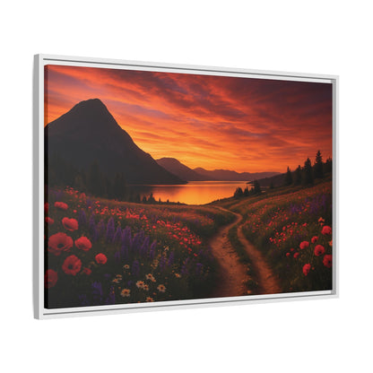 Canvas Sunset Wildflower Bend Matte Canvas, Pinewood Framed - Vibrant Styles