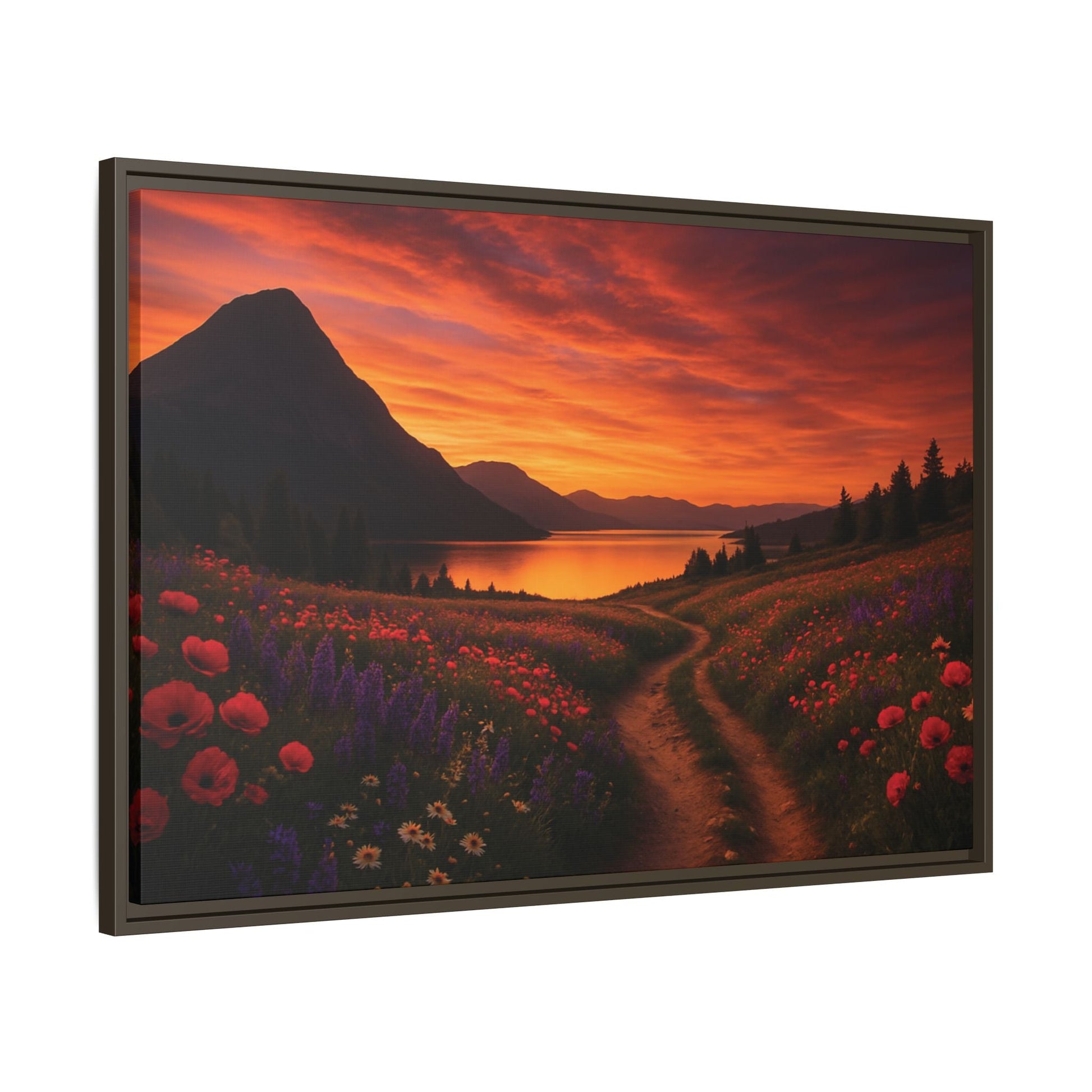 Canvas Sunset Wildflower Bend Matte Canvas, Pinewood Framed - Vibrant Styles