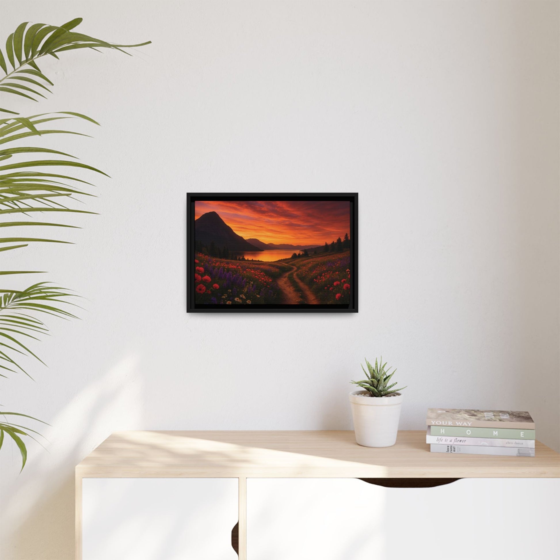 Canvas Sunset Wildflower Bend Matte Canvas, Pinewood Framed - Vibrant Styles