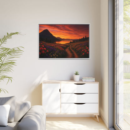 Canvas Sunset Wildflower Bend Matte Canvas, Pinewood Framed - Vibrant Styles