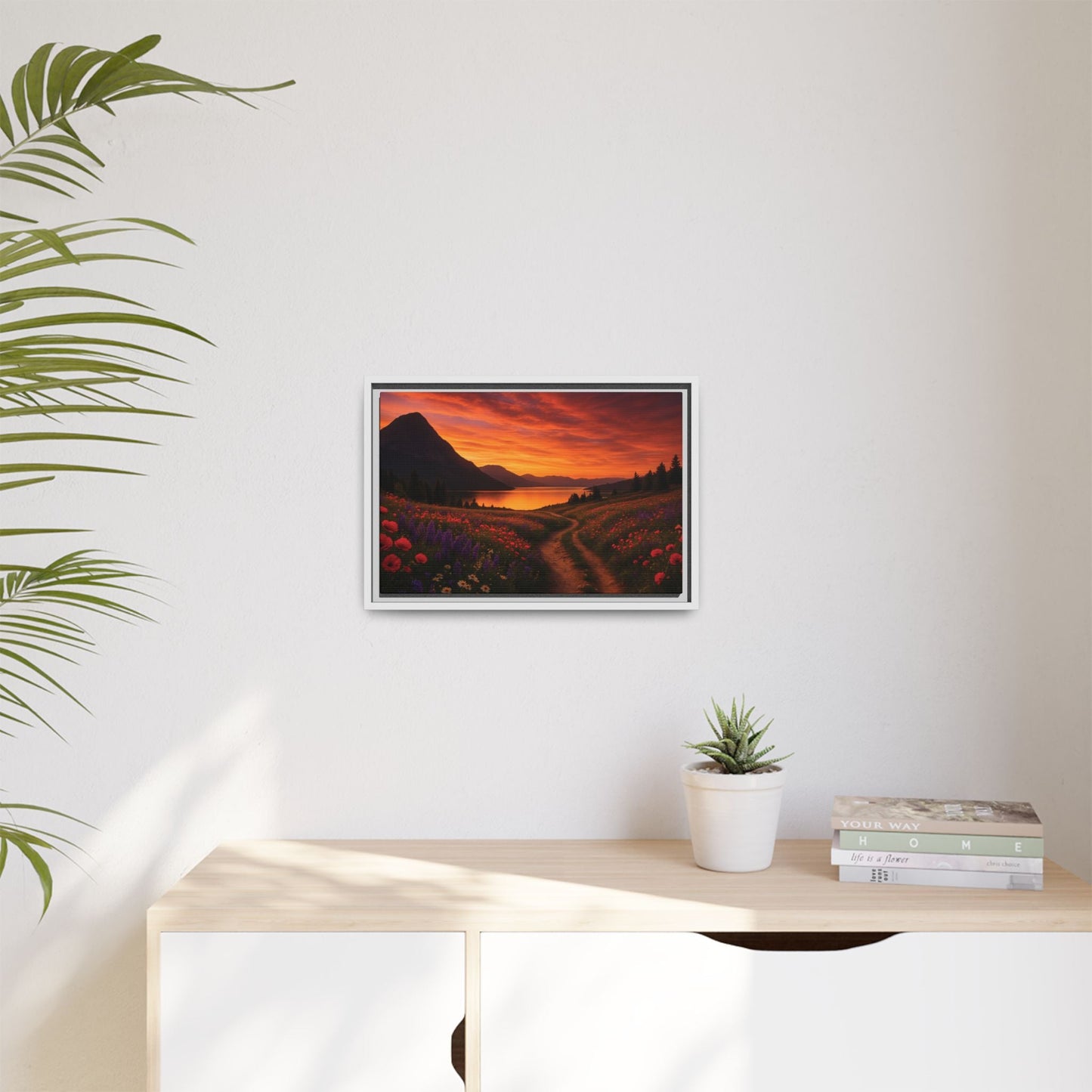 Canvas Sunset Wildflower Bend Matte Canvas, Pinewood Framed - Vibrant Styles