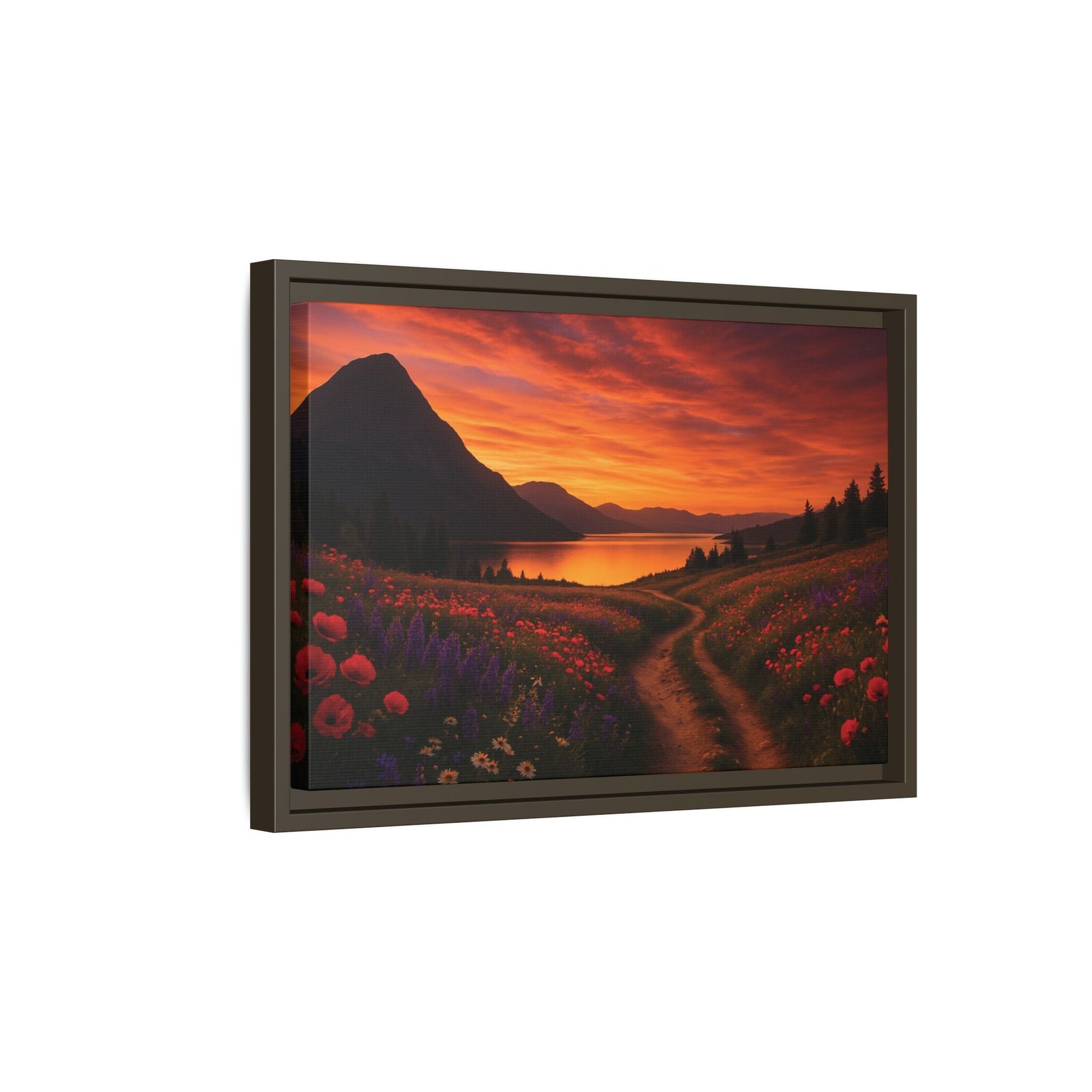 Canvas Sunset Wildflower Bend Matte Canvas, Pinewood Framed - Vibrant Styles
