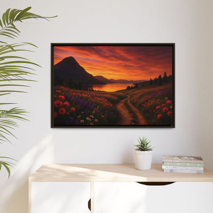 Canvas Sunset Wildflower Bend Matte Canvas, Pinewood Framed - Vibrant Styles