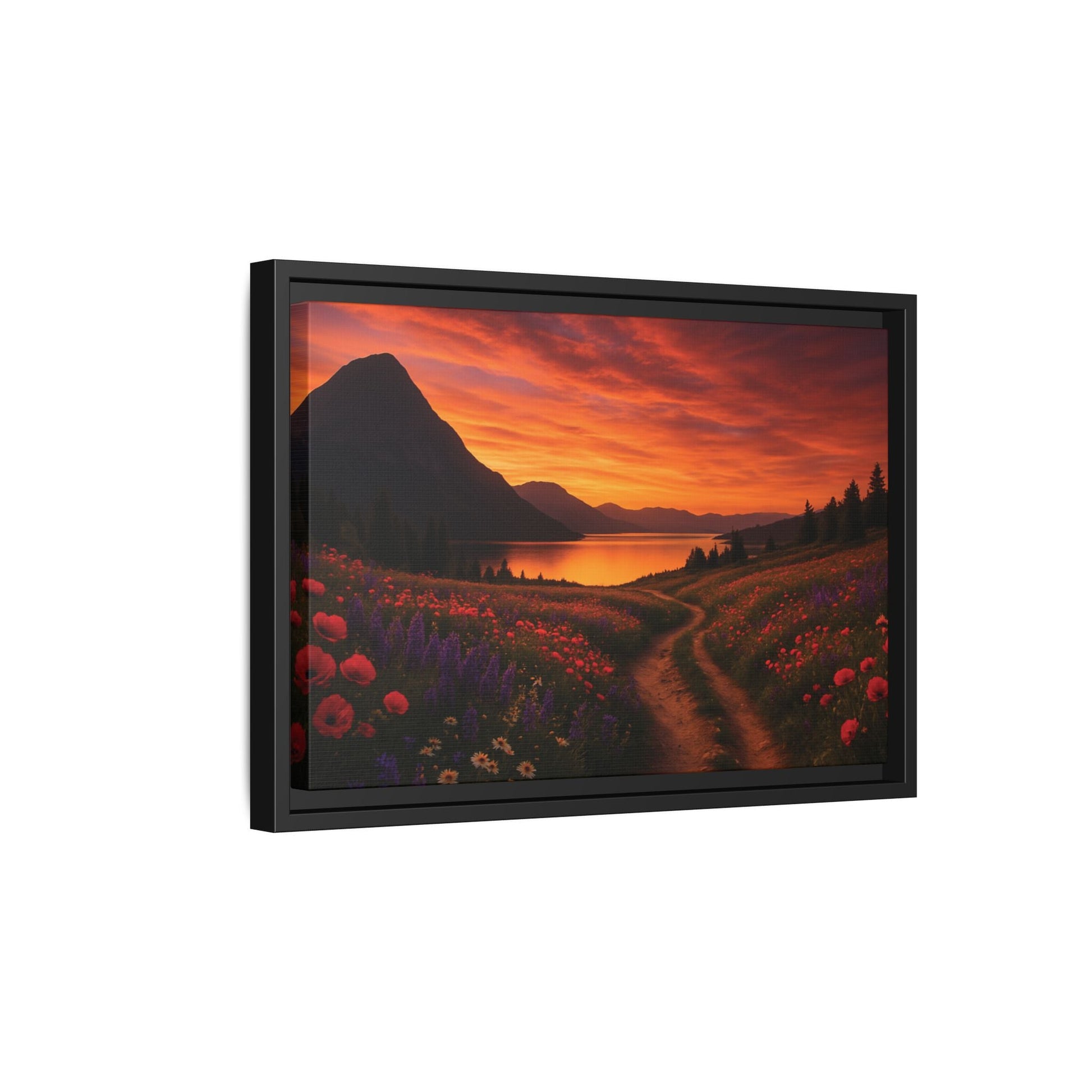 Canvas Sunset Wildflower Bend Matte Canvas, Pinewood Framed - Vibrant Styles