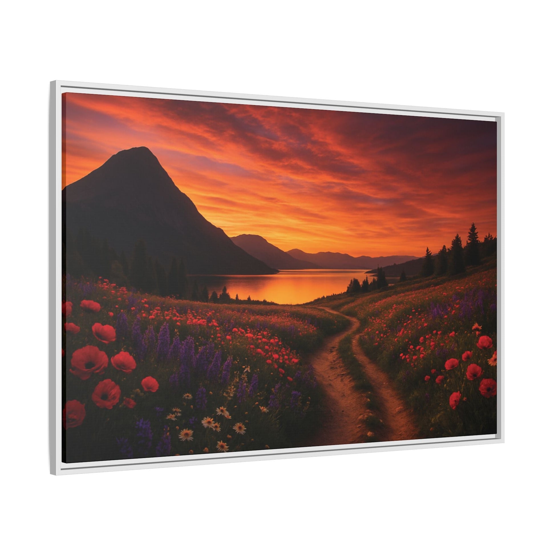 Canvas Sunset Wildflower Bend Matte Canvas, Pinewood Framed - Vibrant Styles