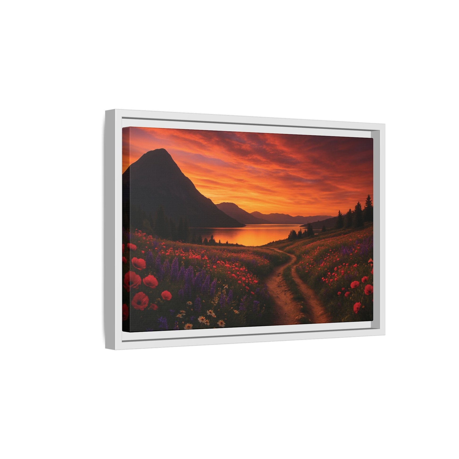 Canvas Sunset Wildflower Bend Matte Canvas, Pinewood Framed - Vibrant Styles