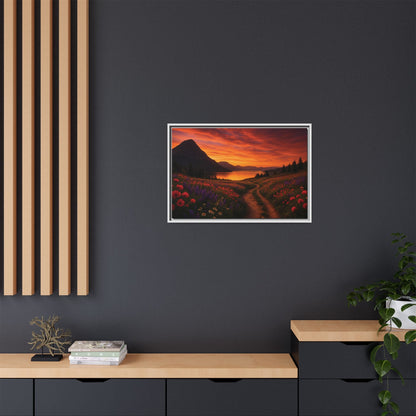 Canvas Sunset Wildflower Bend Matte Canvas, Pinewood Framed - Vibrant Styles