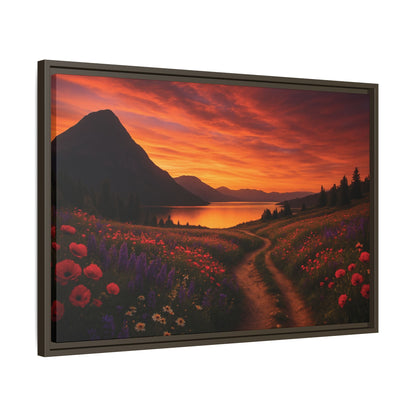 Canvas Sunset Wildflower Bend Matte Canvas, Pinewood Framed - Vibrant Styles