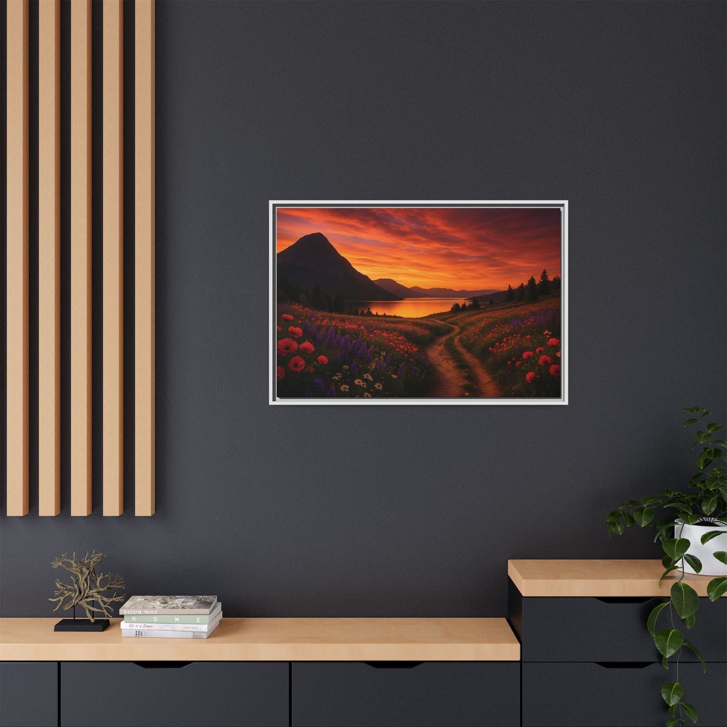 Canvas Sunset Wildflower Bend Matte Canvas, Pinewood Framed - Vibrant Styles