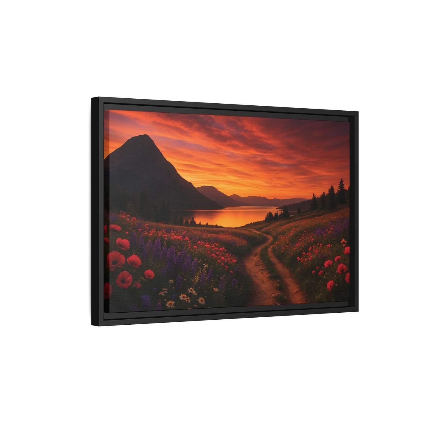 Canvas Sunset Wildflower Bend Matte Canvas, Pinewood Framed - Vibrant Styles