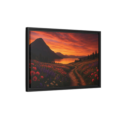 Canvas Sunset Wildflower Bend Matte Canvas, Pinewood Framed - Vibrant Styles