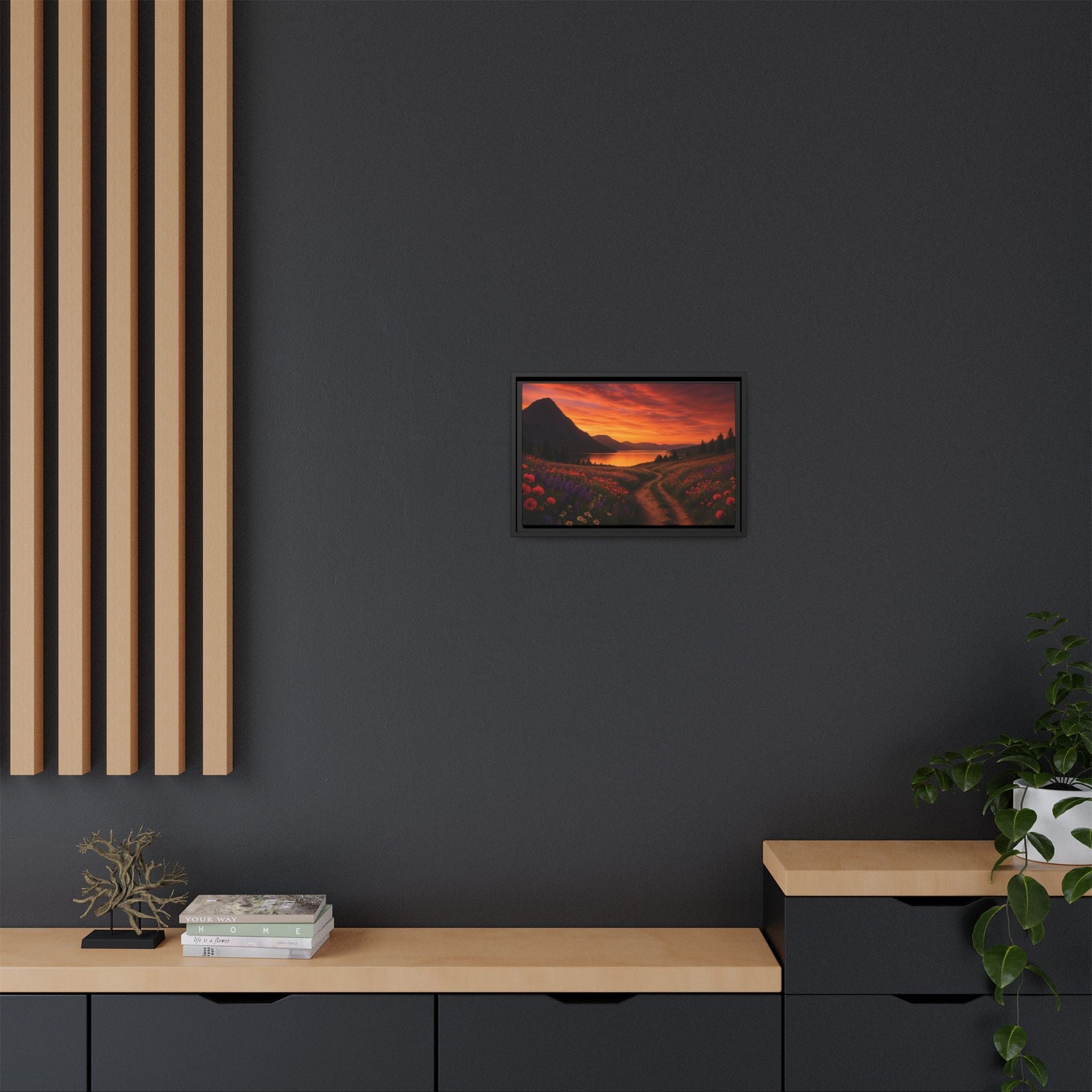 Canvas Sunset Wildflower Bend Matte Canvas, Pinewood Framed - Vibrant Styles