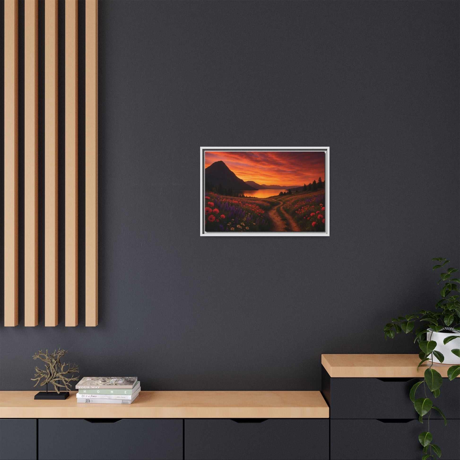 Canvas Sunset Wildflower Bend Matte Canvas, Pinewood Framed - Vibrant Styles