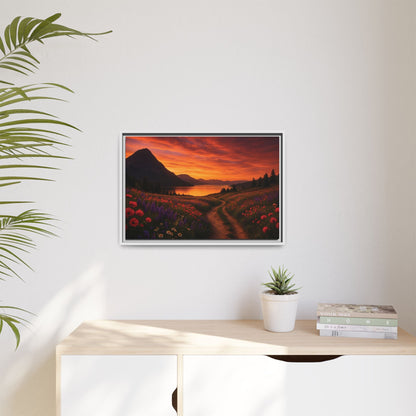 Canvas Sunset Wildflower Bend Matte Canvas, Pinewood Framed - Vibrant Styles