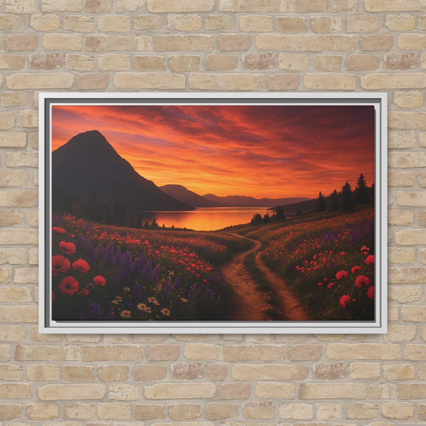 Canvas Sunset Wildflower Bend Matte Canvas, Pinewood Framed - Vibrant Styles