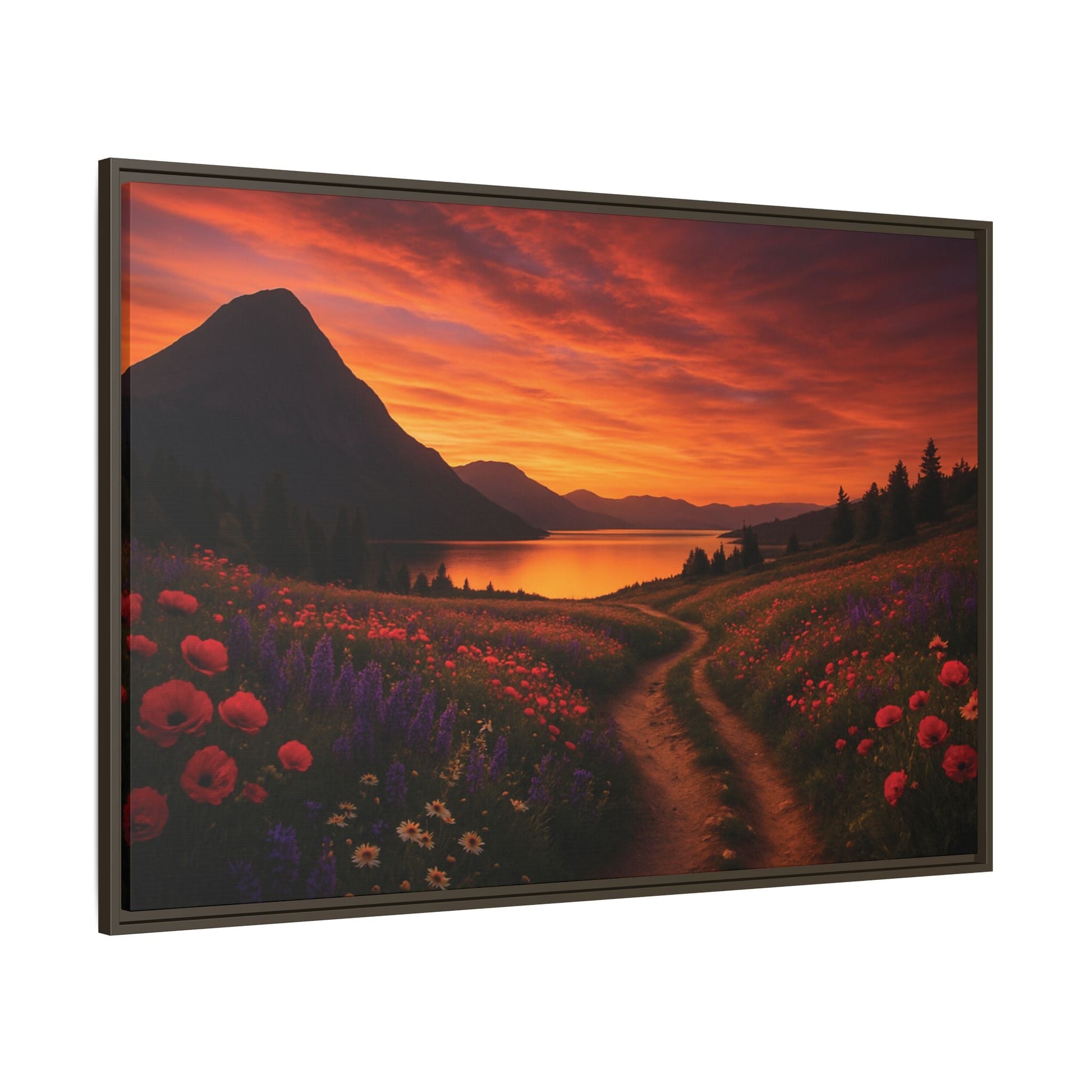 Canvas Sunset Wildflower Bend Matte Canvas, Pinewood Framed - Vibrant Styles