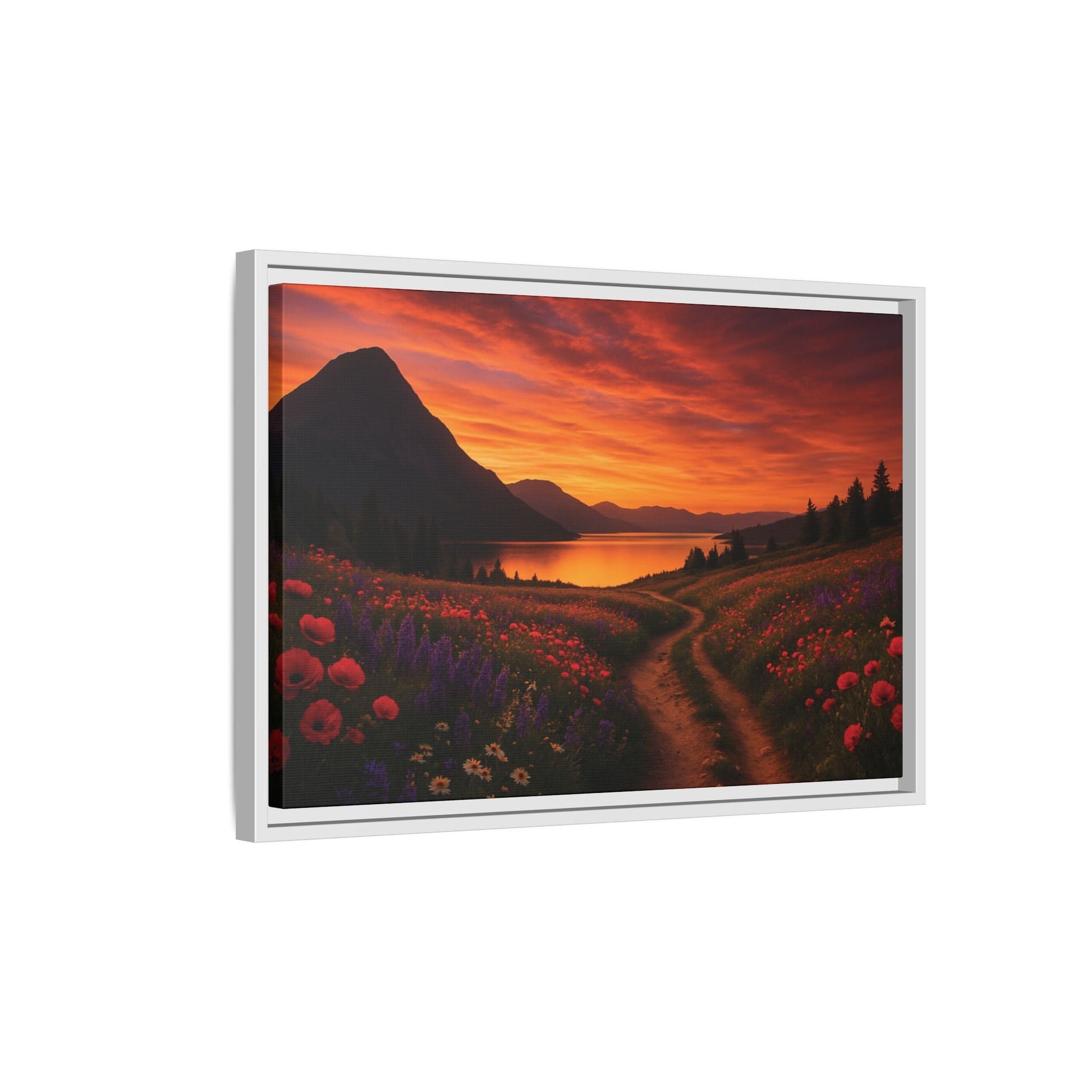 Canvas Sunset Wildflower Bend Matte Canvas, Pinewood Framed - Vibrant Styles