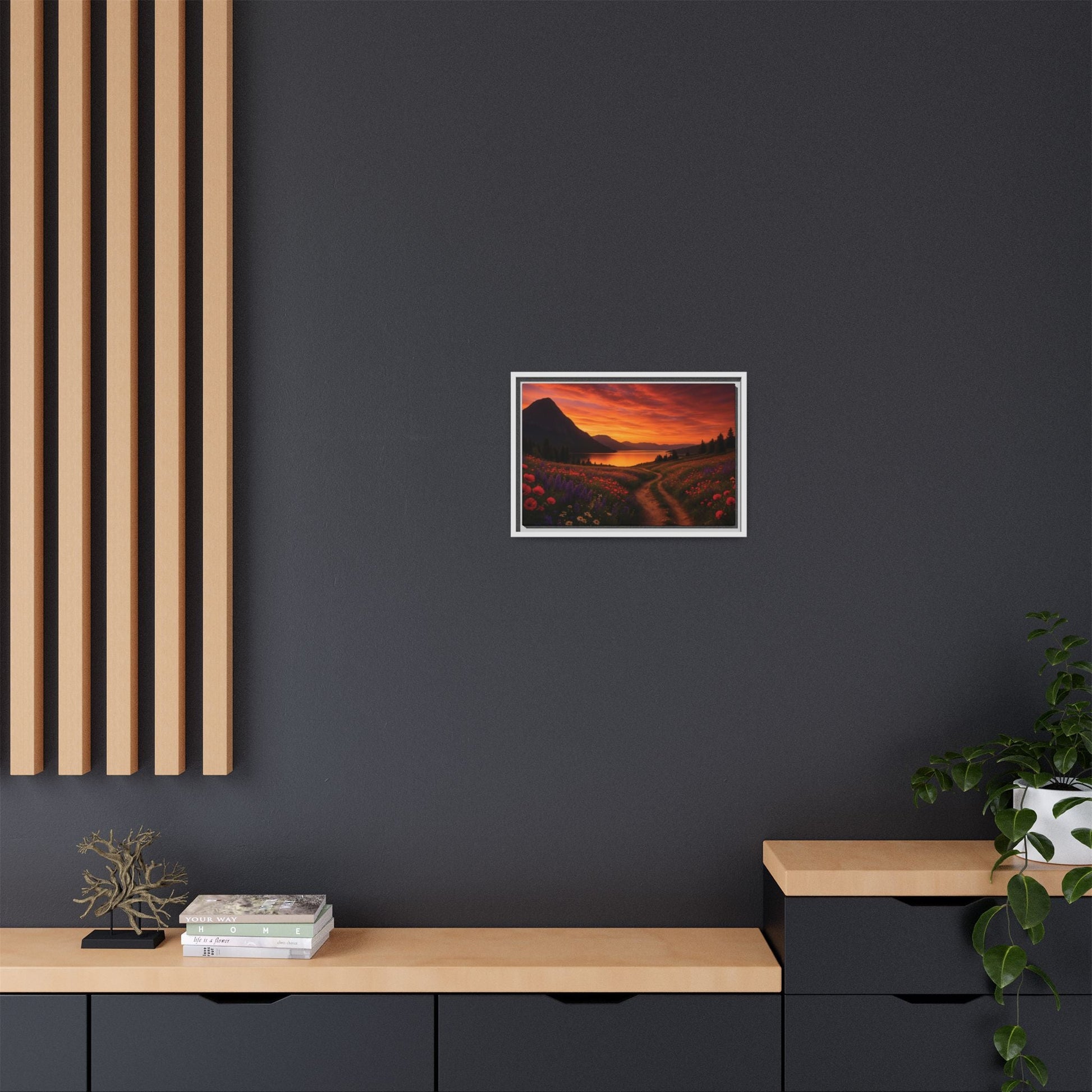 Canvas Sunset Wildflower Bend Matte Canvas, Pinewood Framed - Vibrant Styles