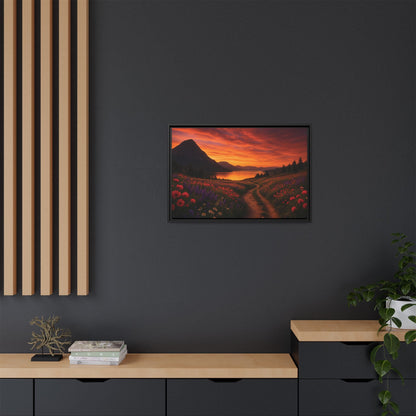 Canvas Sunset Wildflower Bend Matte Canvas, Pinewood Framed - Vibrant Styles