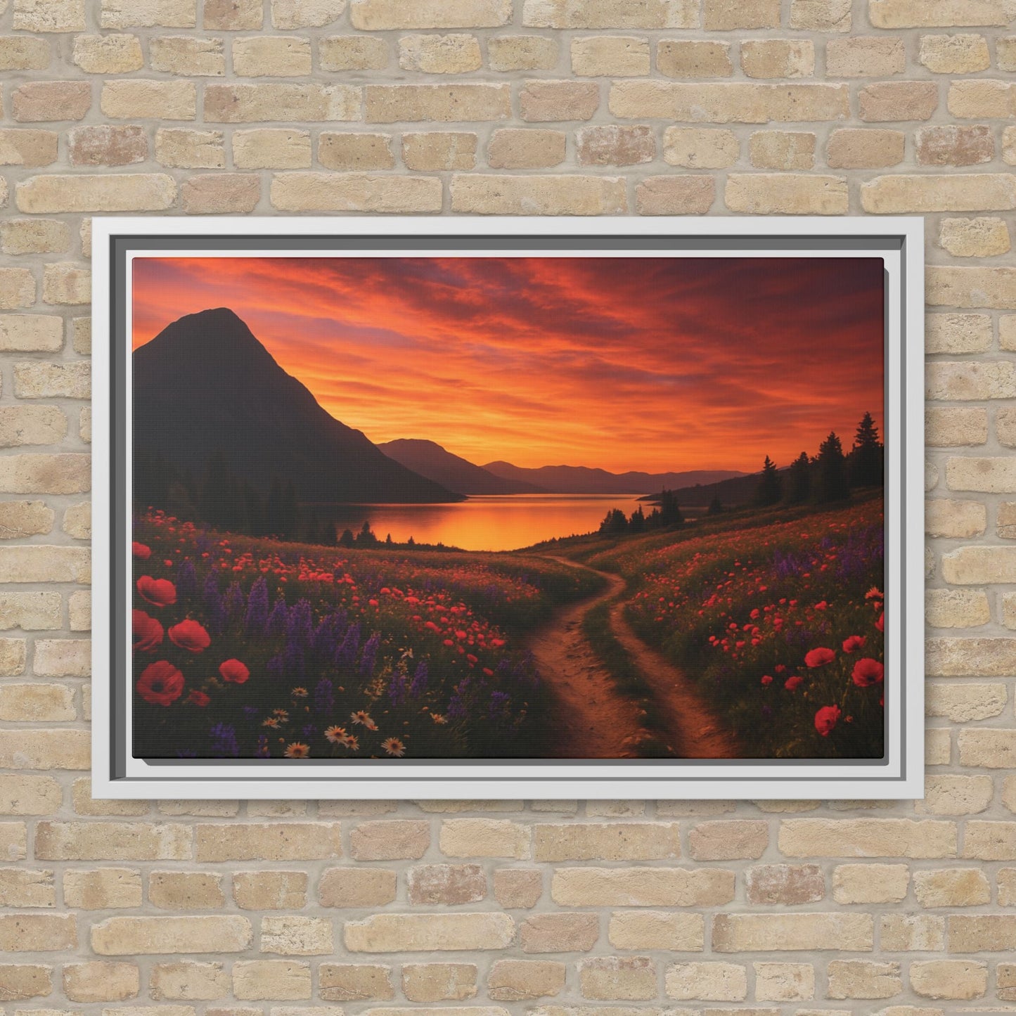 Canvas Sunset Wildflower Bend Matte Canvas, Pinewood Framed - Vibrant Styles