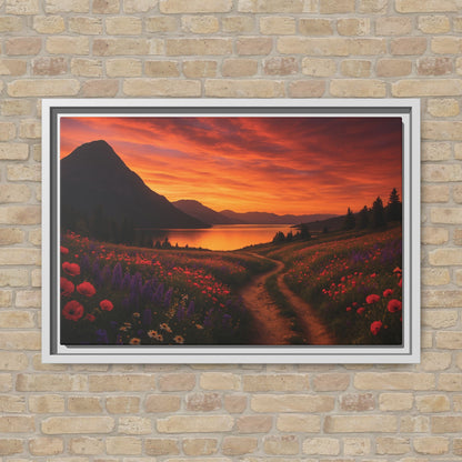 Canvas Sunset Wildflower Bend Matte Canvas, Pinewood Framed - Vibrant Styles