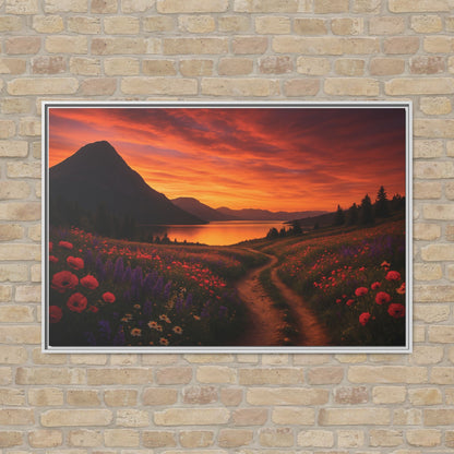 Canvas Sunset Wildflower Bend Matte Canvas, Pinewood Framed - Vibrant Styles