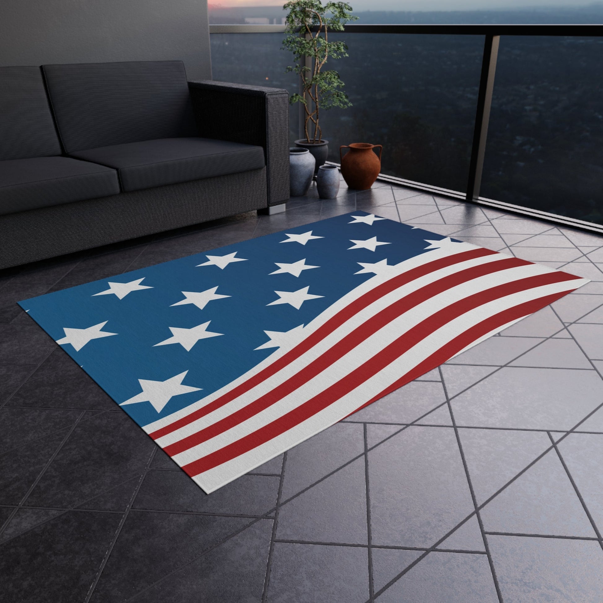 Home Decor Wave of Stars & Stripes Outdoor Rug - Vibrant Styles
