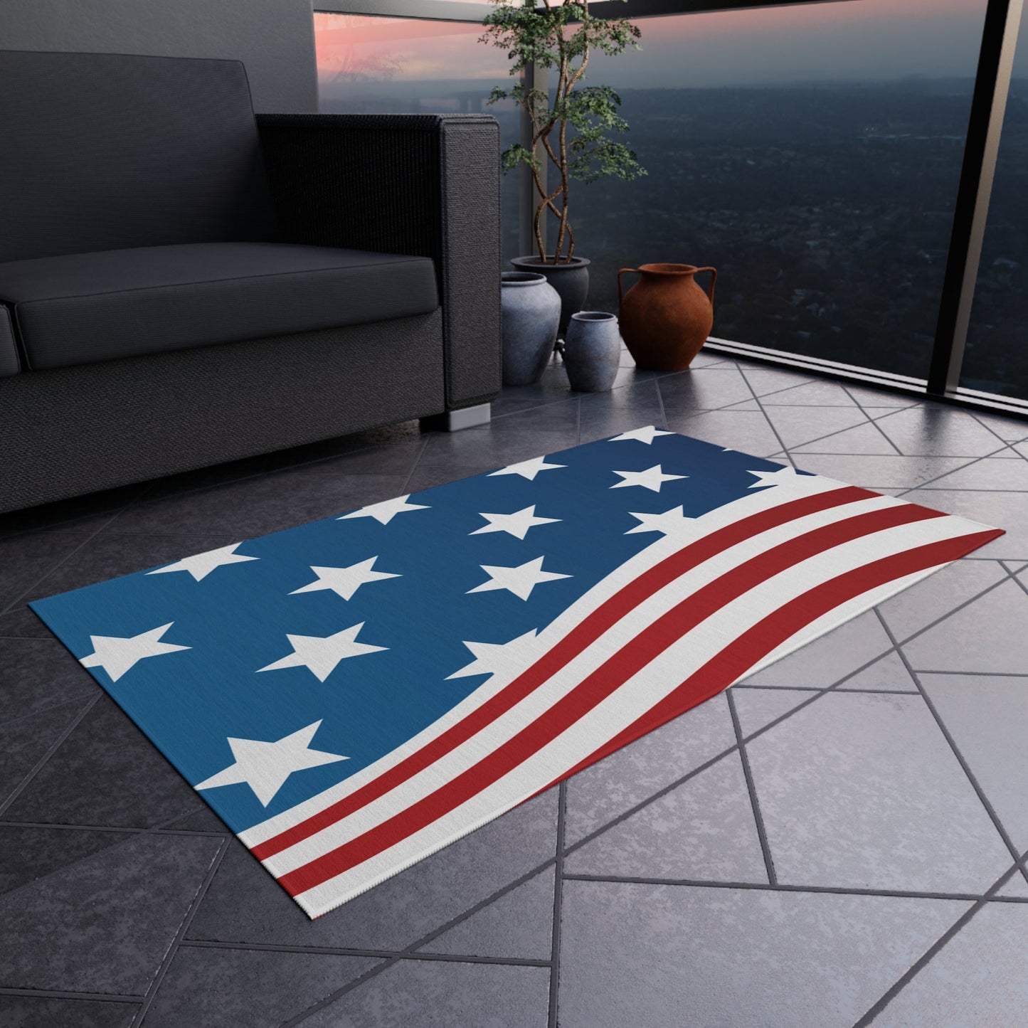 Home Decor Wave of Stars & Stripes Outdoor Rug - Vibrant Styles