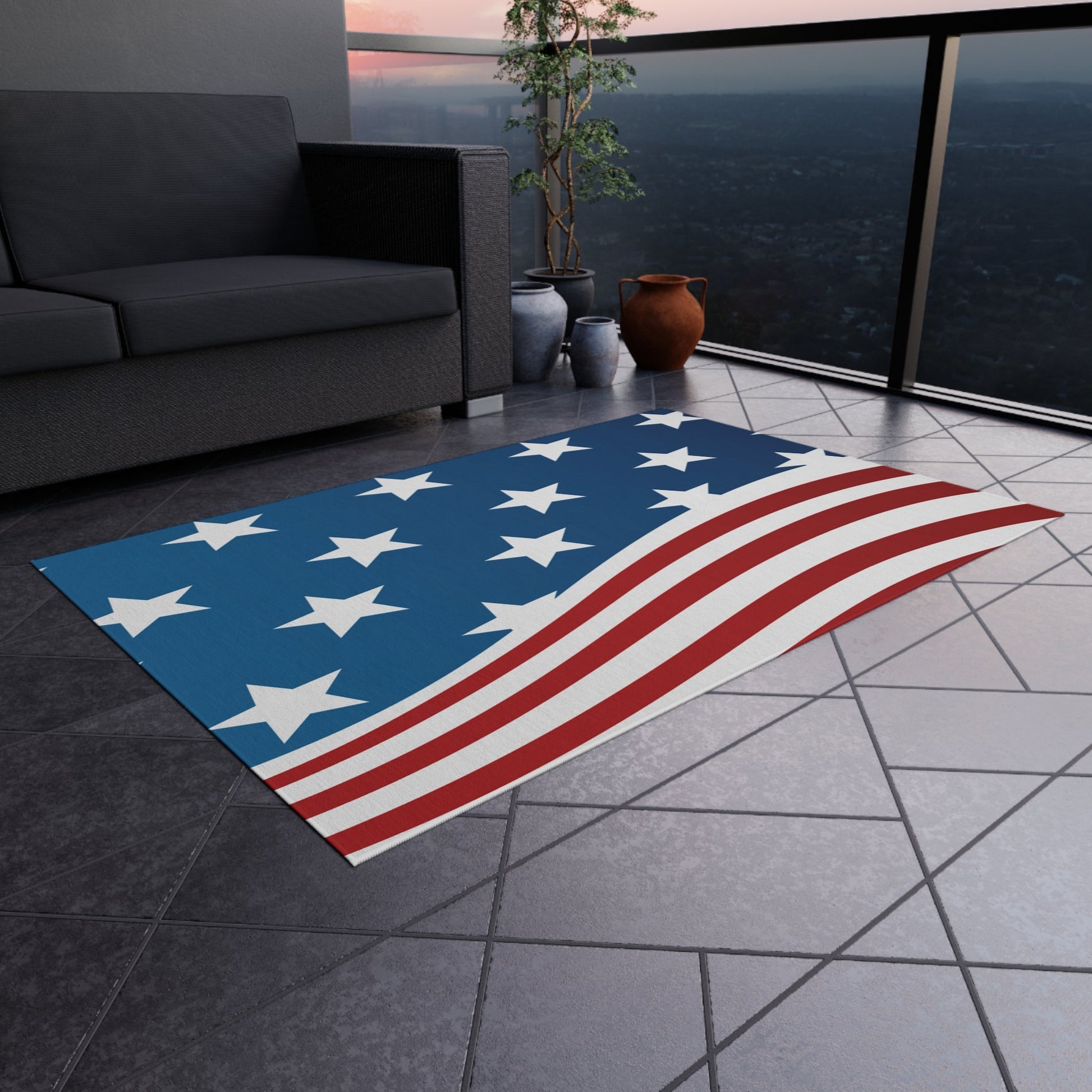 Home Decor Wave of Stars & Stripes Outdoor Rug - Vibrant Styles