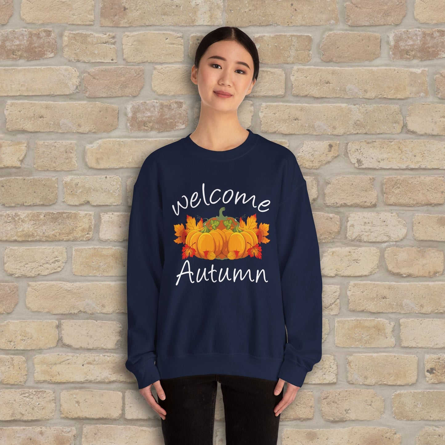 Graphic & Text Welcome Autumn Sweatshirt - Vibrant Styles