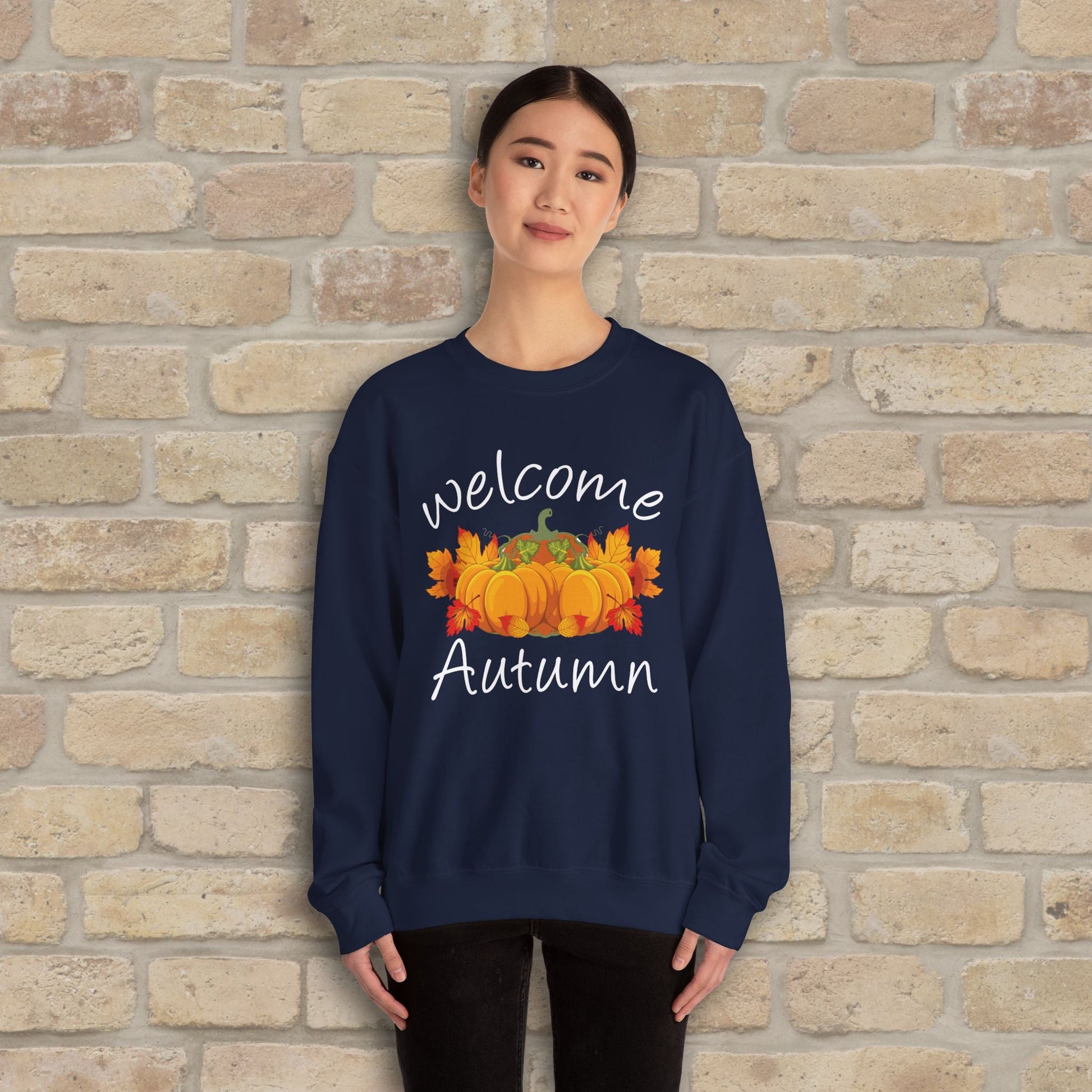 Graphic & Text Welcome Autumn Sweatshirt - Vibrant Styles