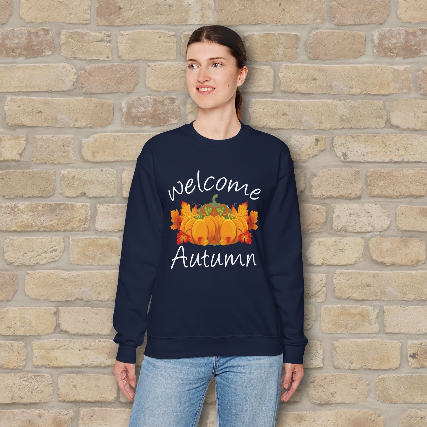 Graphic & Text Welcome Autumn Sweatshirt - Vibrant Styles