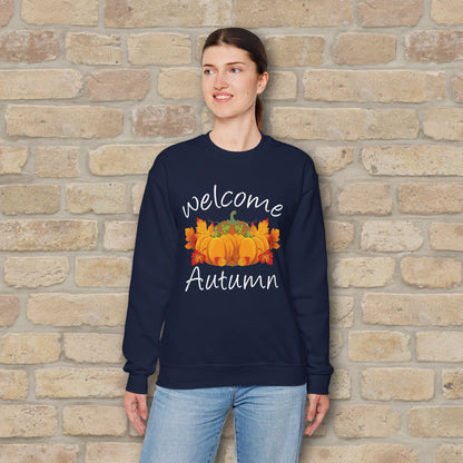 Graphic & Text Welcome Autumn Sweatshirt - Vibrant Styles