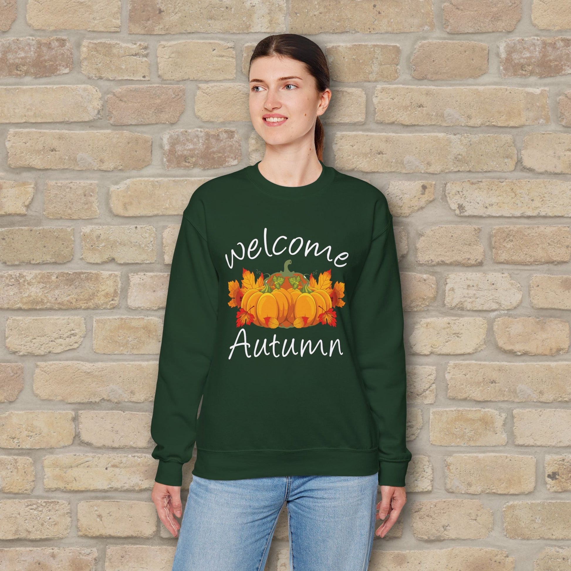 Graphic & Text Welcome Autumn Sweatshirt - Vibrant Styles