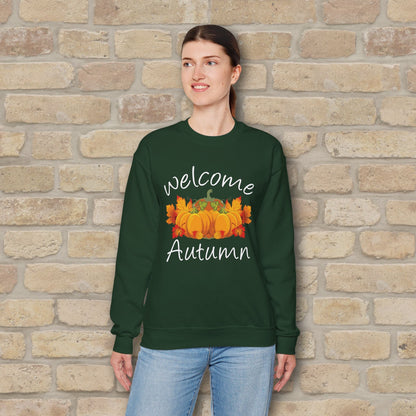 Graphic & Text Welcome Autumn Sweatshirt - Vibrant Styles