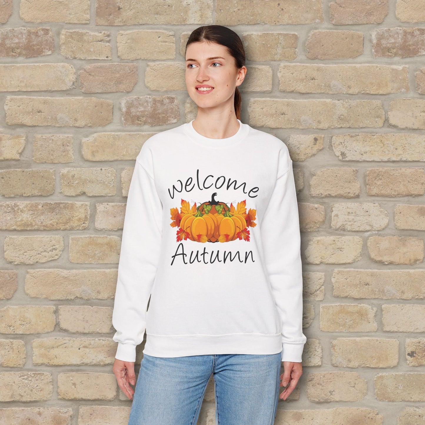 Graphic & Text Welcome Autumn Sweatshirt - Vibrant Styles