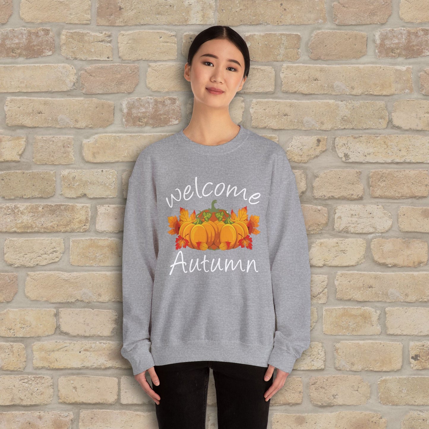 Graphic & Text Welcome Autumn Sweatshirt - Vibrant Styles