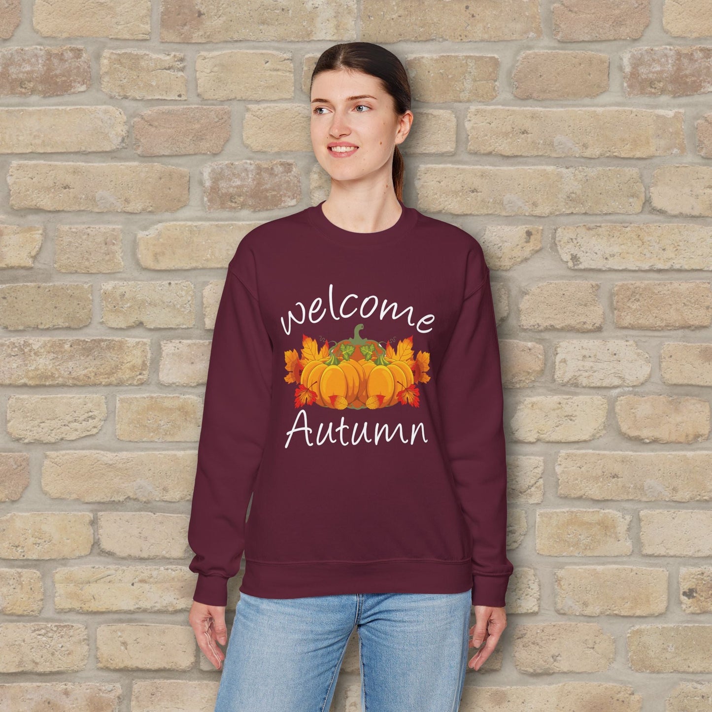 Graphic & Text Welcome Autumn Sweatshirt - Vibrant Styles