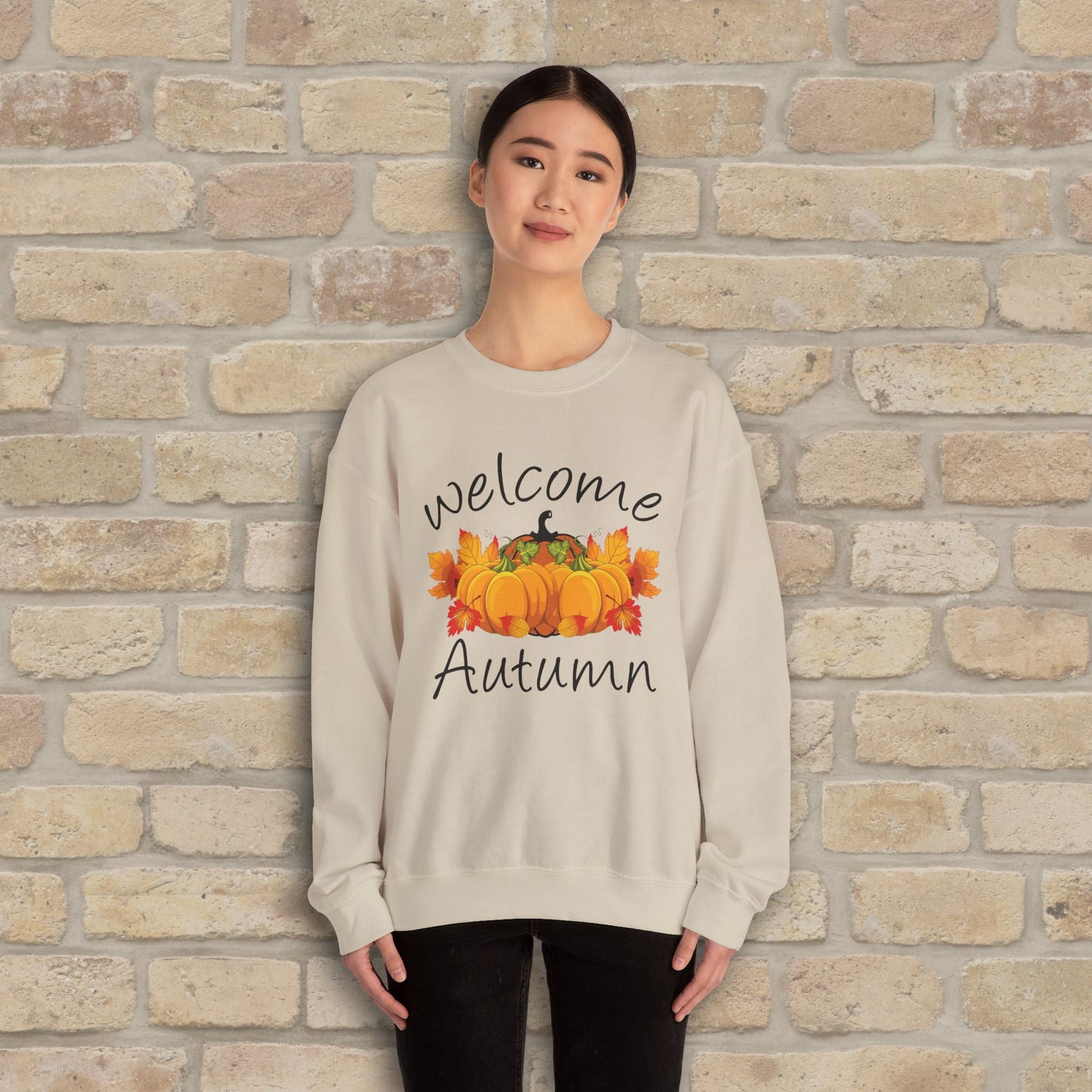 Graphic & Text Welcome Autumn Sweatshirt - Vibrant Styles