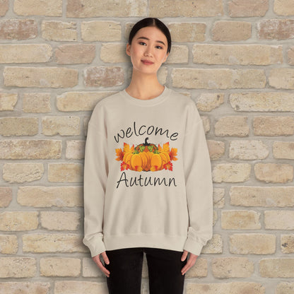 Graphic & Text Welcome Autumn Sweatshirt - Vibrant Styles