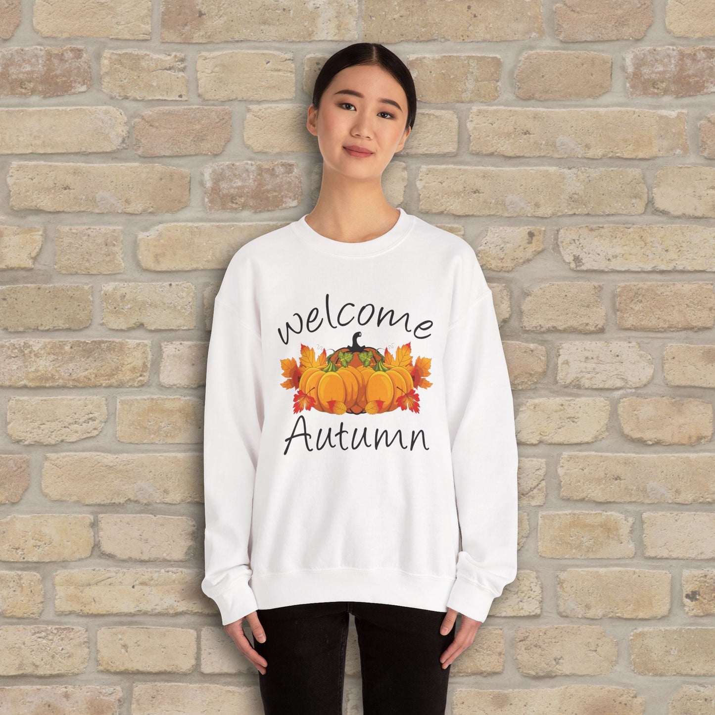 Graphic & Text Welcome Autumn Sweatshirt - Vibrant Styles