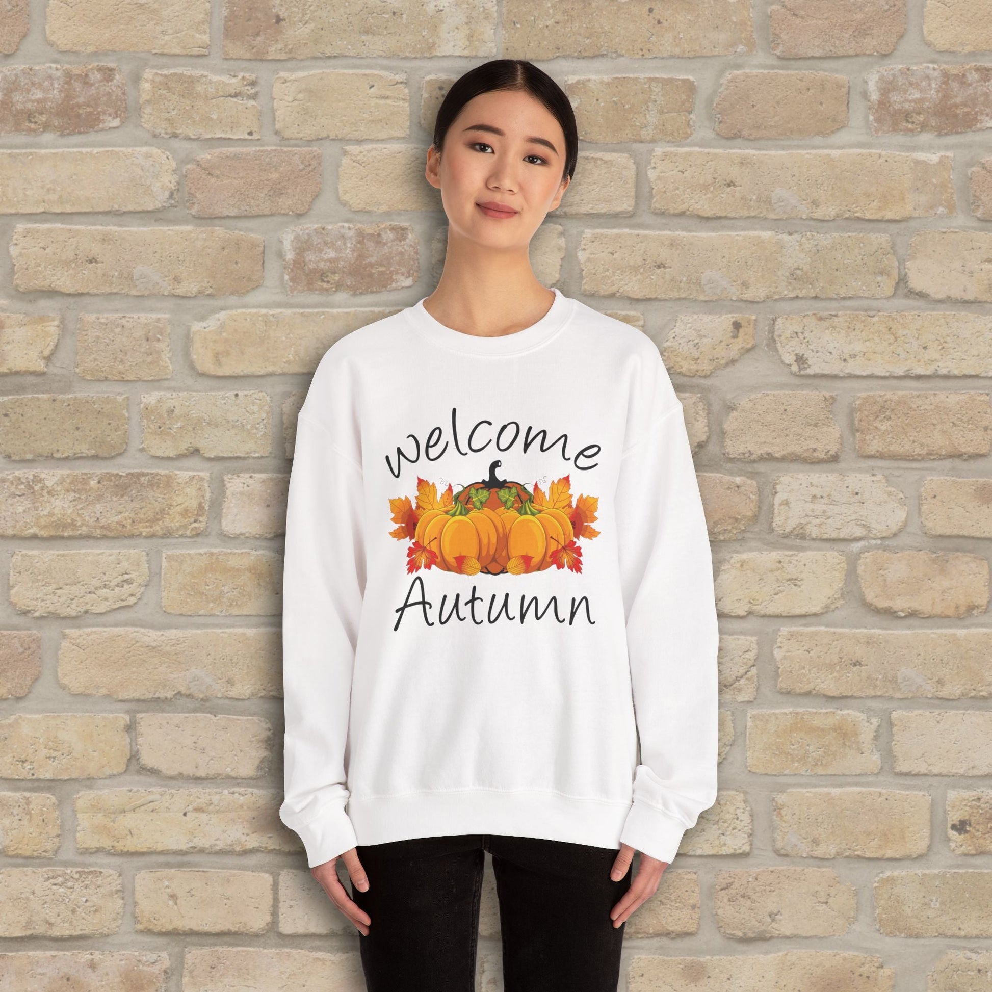 Graphic & Text Welcome Autumn Sweatshirt - Vibrant Styles