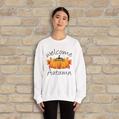 Graphic & Text Welcome Autumn Sweatshirt - Vibrant Styles