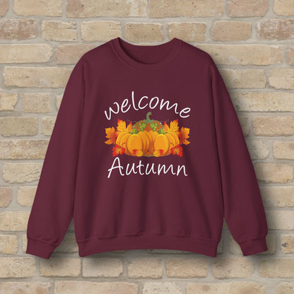 Graphic & Text Welcome Autumn Sweatshirt - Vibrant Styles