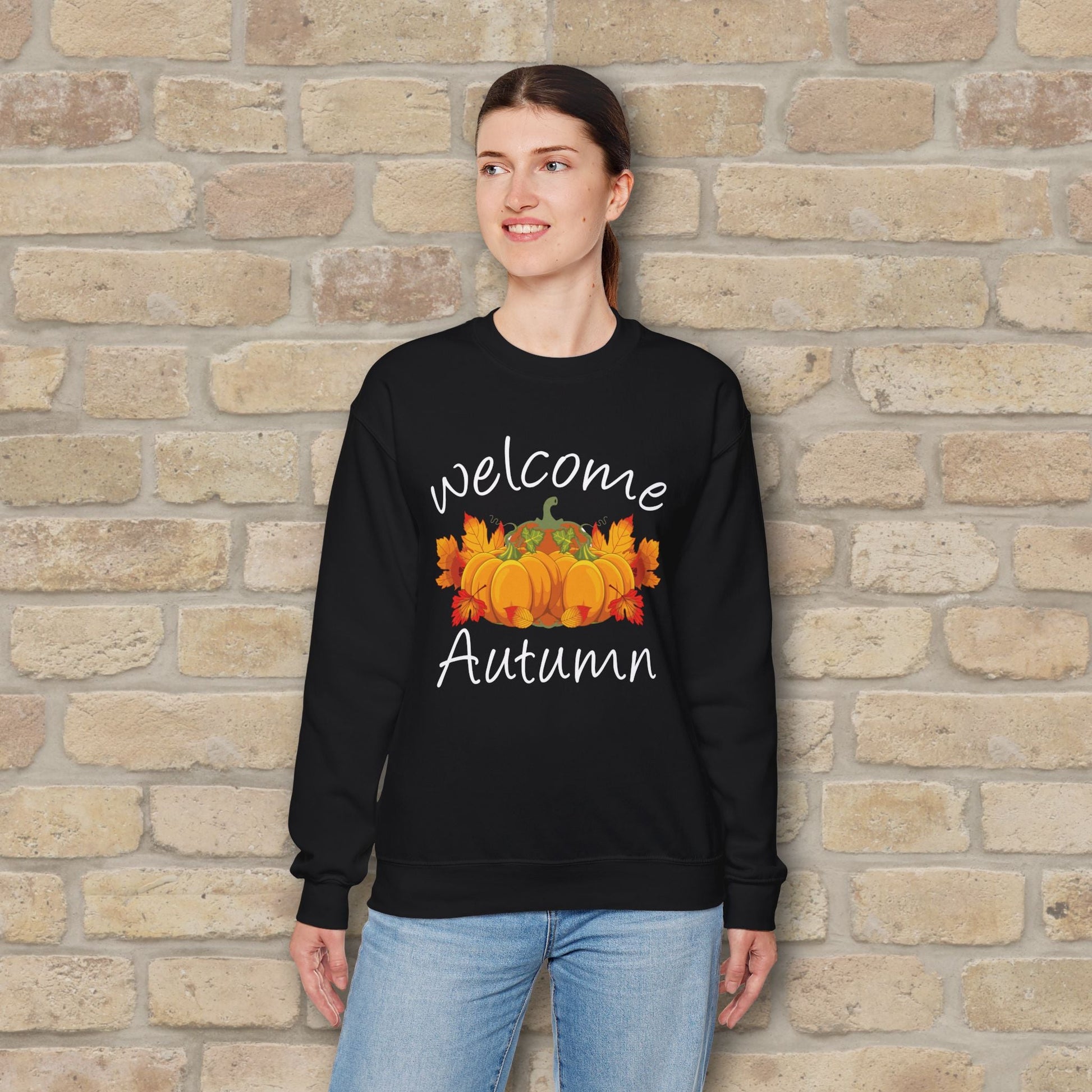 Graphic & Text Welcome Autumn Sweatshirt - Vibrant Styles