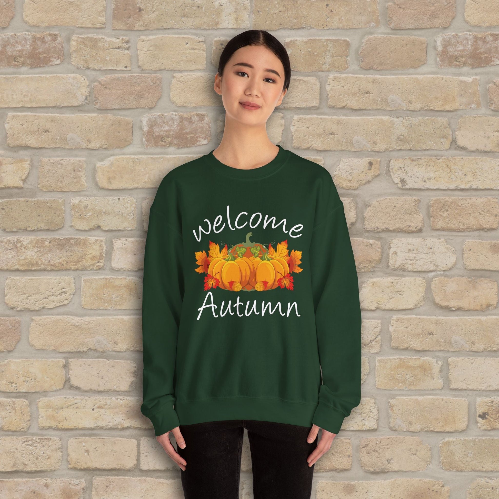 Graphic & Text Welcome Autumn Sweatshirt - Vibrant Styles