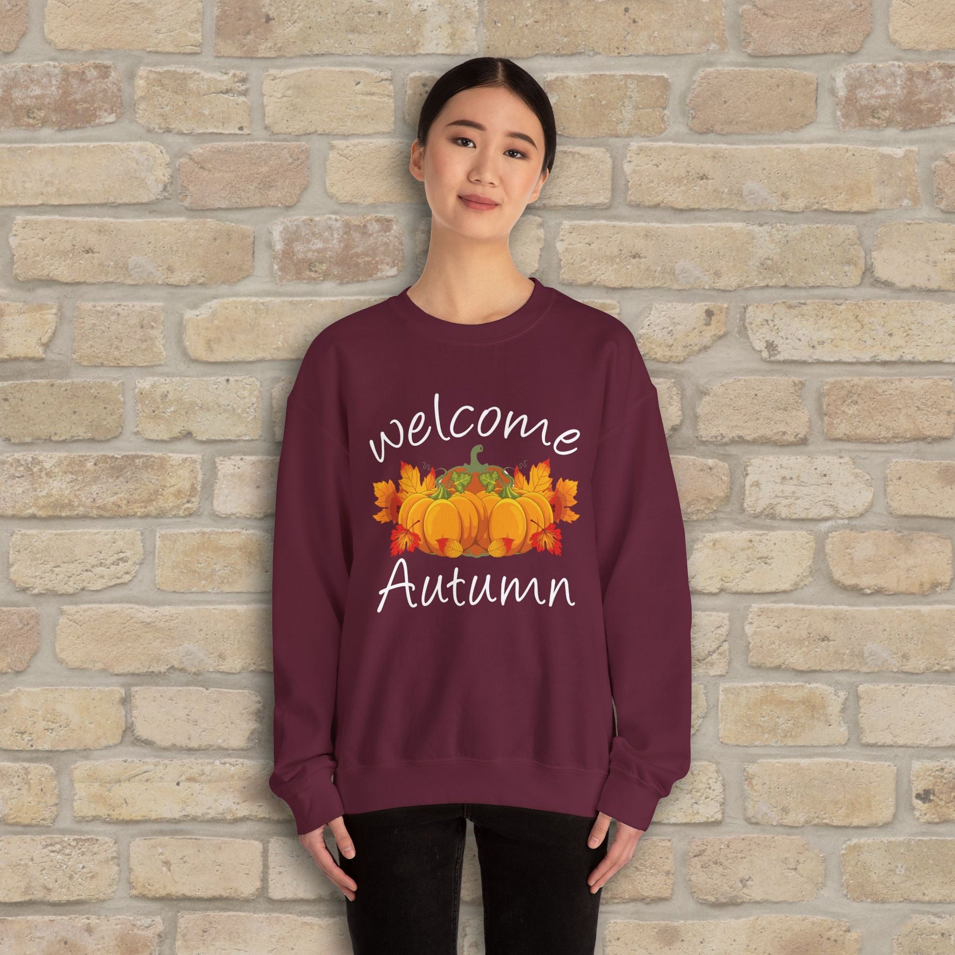 Graphic & Text Welcome Autumn Sweatshirt - Vibrant Styles